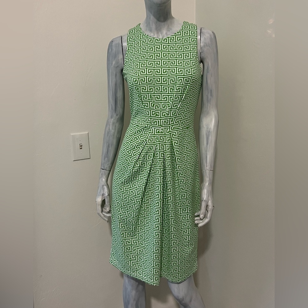 Sleeveless Green Geometric Midi Dress